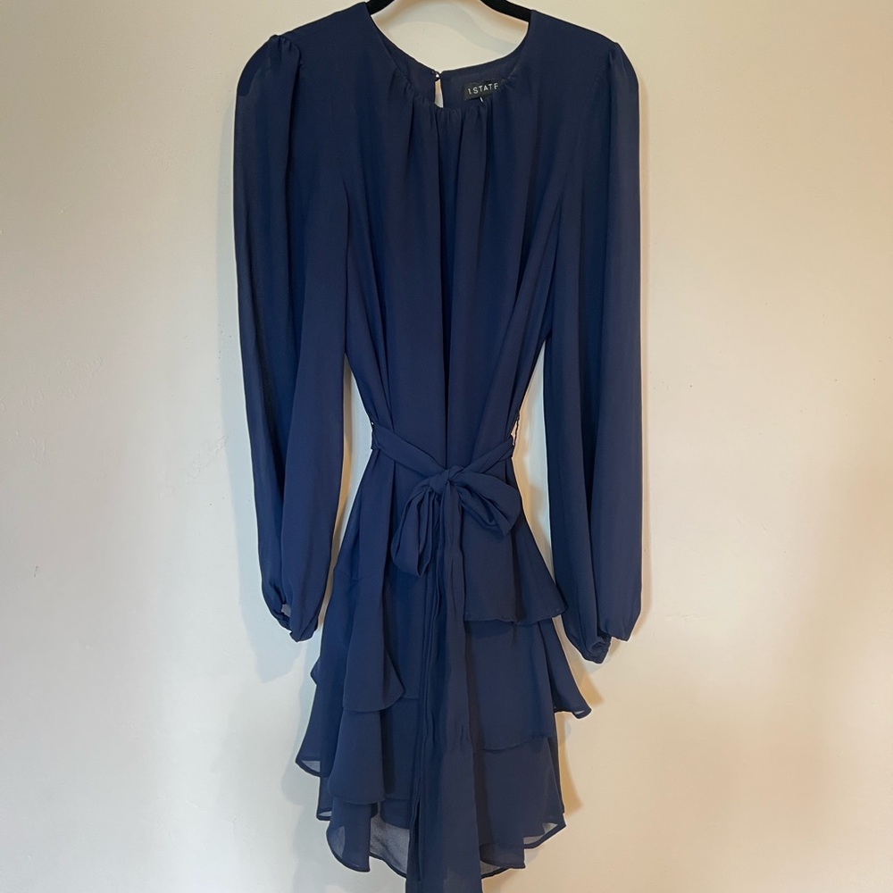 Nordstrom 1 State Navy Blue Tiered Ruffle Chiffon Dress